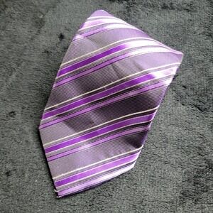 Rene Chagal Hand Made Mens Purple Stripe Necktie 100% Polyester